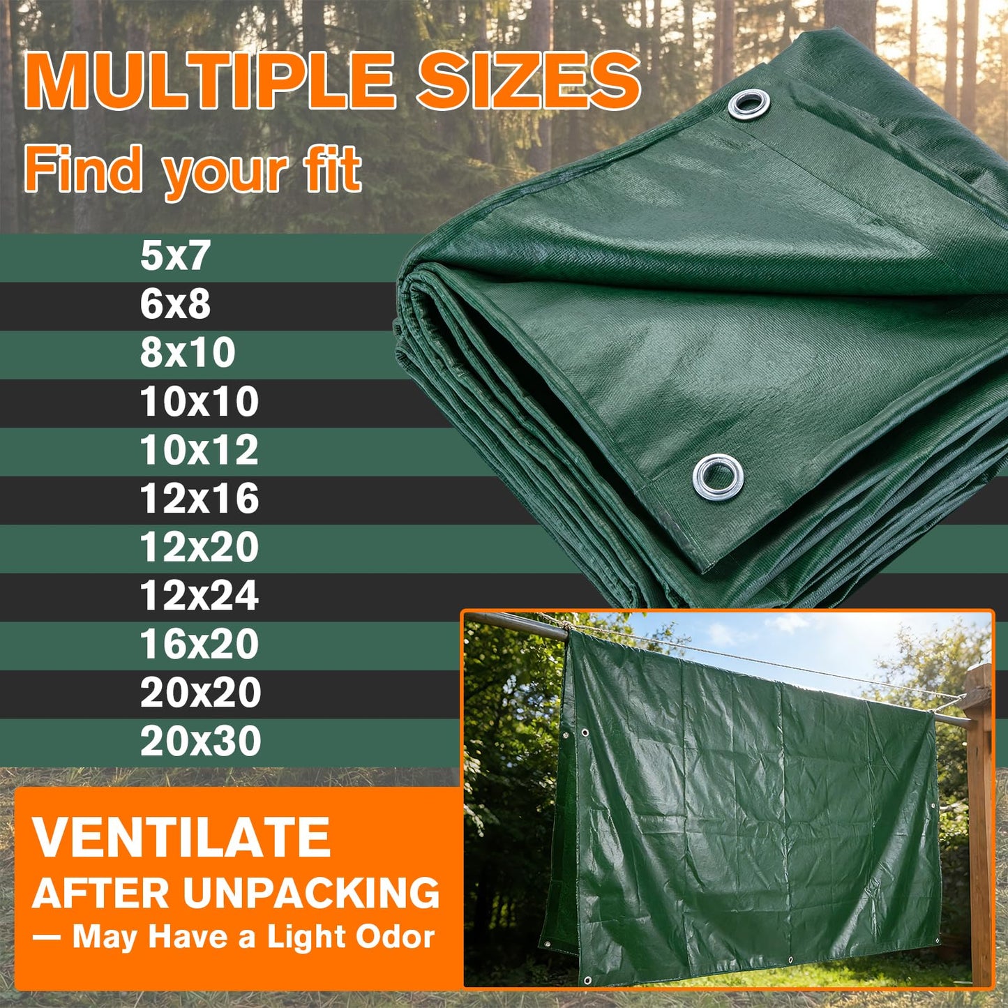 NORSGATEN 22 Mil Heavy Duty Vinyl Tarp,12x24 FT Fully Waterproof Reversible Poly Tarp with Metal Grommets, All-Weather Fade Resistant Outdoor Cover for Equipment, Truck, Roof & Woodpile,Garden Plants