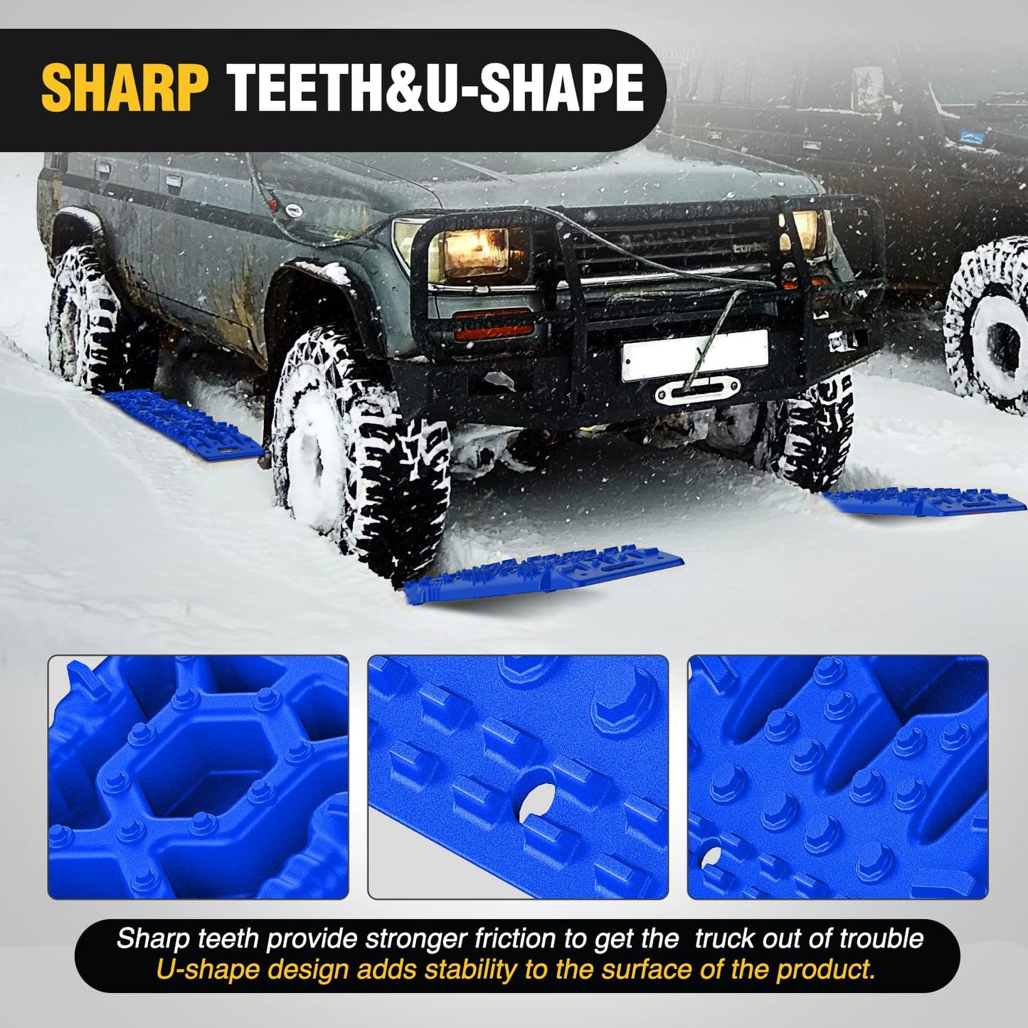 Nilight Recovery Off-road Traction Boards with Jack Lift Base Emergency Tire Ladder Mats For 4WD 4X4 Mud Sand Snow with 2PCS Mounting kit Carry Bag 2 leashes (Blue)