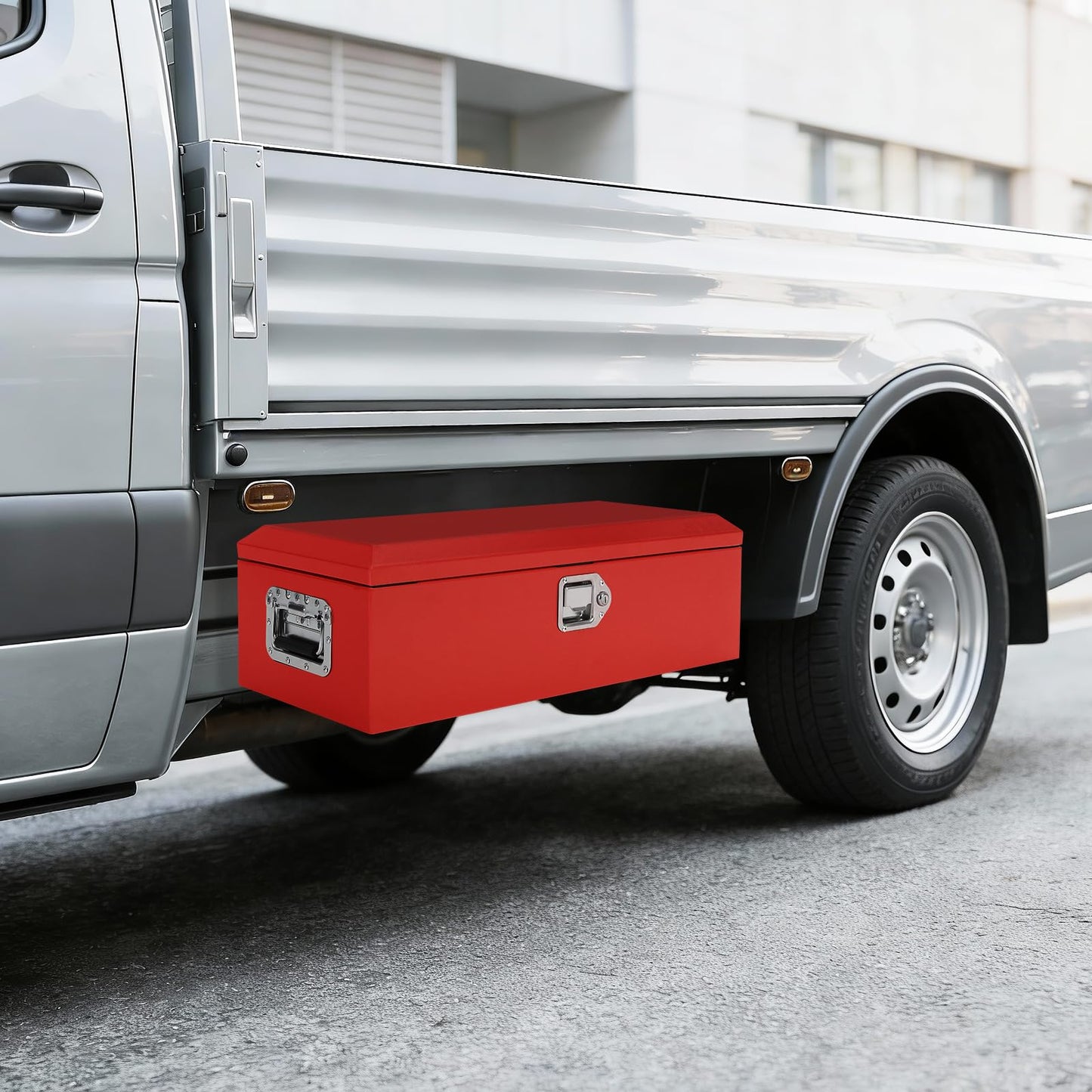 IDEALHOUSE Heavy Duty Diamond Plate Steel Truck Tool Box – Waterproof Metal Storage Chest with Lock & Side Handles – Secure Pickup Truck Toolbox for Trailers, RVs, Workshop (Powder-Coated Red)