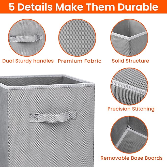 Criusia Large Storage Cubes - 13 Inch Heavy Duty Fabric Storage Bins for Shelves Closet, Cube Organizer - 8 Pack Collapsible Cube Storage Bins Baskets for Organizing Clothes Blankets Toys (Grey)