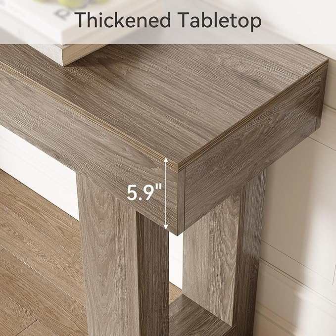 LITTLE TREE 63-Inch Long Console Tables for Entryway, Large Sofa Table Behind Couch, Grey Wooden Entry Foyer Hallway Table, Industrial Console Sofa Tables for Living Room