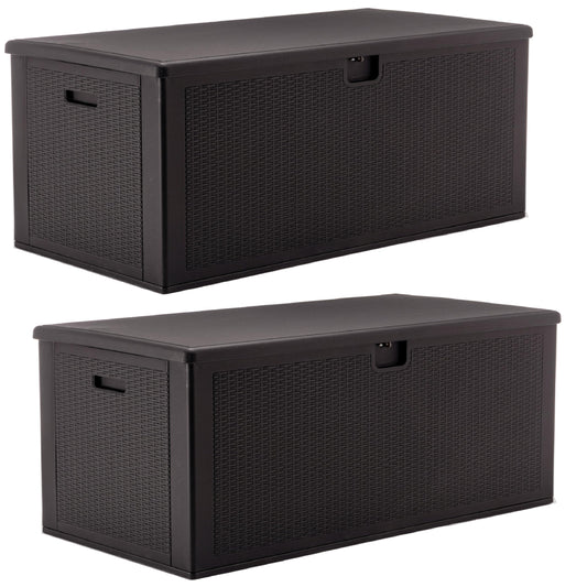 BTExpert Set of 2, 150 Gallon Extra Large Deck Box Outdoor Storage Container for Patio Furniture Cushions Garden Tools Pool Supplies Sports Equipment Waterproof Lockable Steel Rod Metal insert