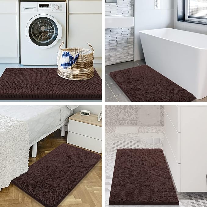 Smiry Luxury Chenille Bathroom Rugs 70x24, Extra Soft and Absorbent Shaggy Bath Mat, Machine Washable, Non-Slip Plush Carpet Runner for Tub, Shower, and Floor, Home Decor Accessories, Brown