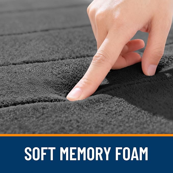 OLANLY Memory Foam Long Bathroom Rugs Runner 47x20, Super Soft Absorbent Bath Mat, Quick Dry, Machine Washable Shower Floor Rugs, Bathmat Carpet, Bathroom Home Decor Accessories, Black
