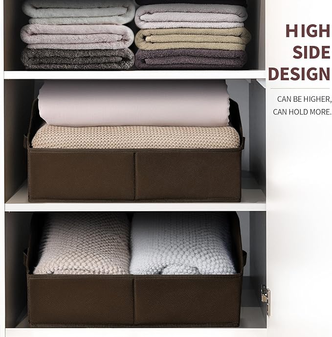 Trapezoid Closet Storage Bins - Large Fabric Baskets for Organizing, Storage Baskets for Shelves, Cube Organizer Bins for Home, Closet, Dorm, 6 Pack, Brown