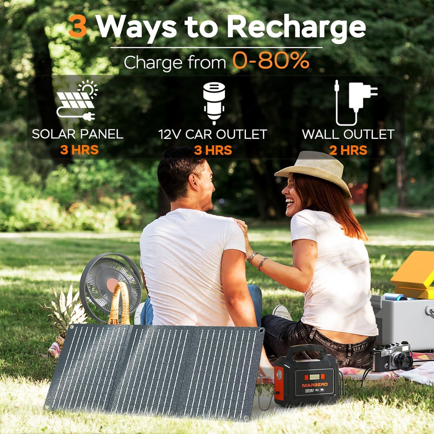 MARBERO Solar Generator 162.8Wh Camping Portable Power Station 200W Peak with Foldable Solar Panels 30W with AC Outlet 110V Multi-Port LED Flashlights for CPAP Home Camping Hurricane Emergency