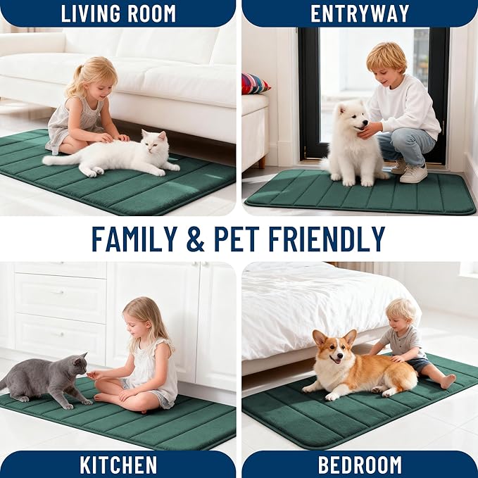 OLANLY Memory Foam Bath Mat 40x32, Super Soft Absorbent Bathroom Rugs, Quick Dry, Machine Washable Shower Floor Rugs, Bathmat Carpet, Bathroom Home Decor Accessories, Blackish Green