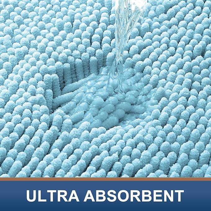 Smiry Luxury Chenille Toilet Rugs U-Shaped 20x20, Soft Absorbent Non-Slip Contour Bathroom Rugs for Toilet, Machine Washable Contoured Bath Mats, Sky Blue