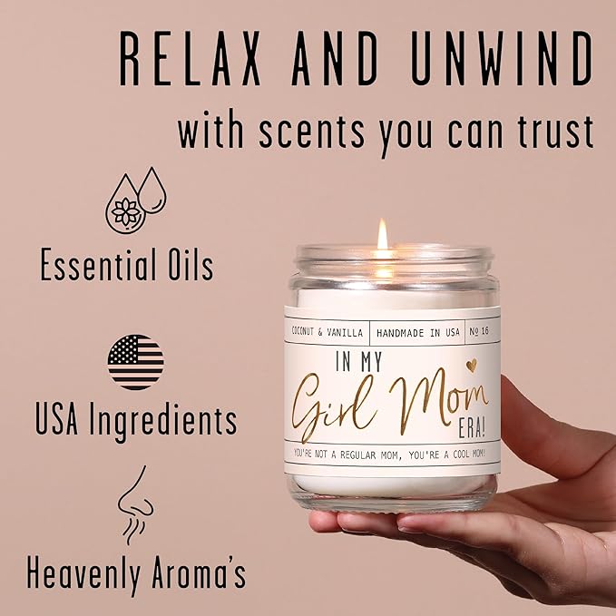 Girl Mom Gifts for Mothers Day - 'in My Girl Mom Era' Soy Candle, w/Vanilla & Coconut I It's a Mama I 50Hr Burn, Made in USA