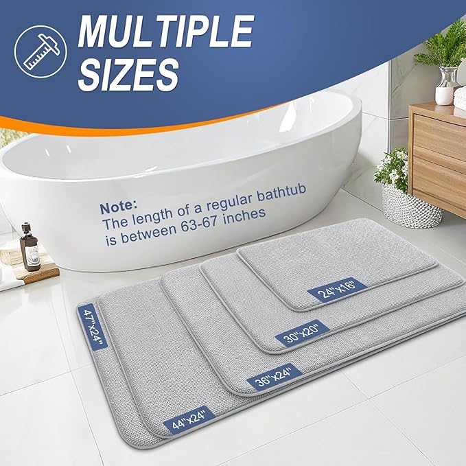 OLANLY Thick Memory Foam Bath Mat Rug 44x32, Extra Soft Absorbent Bathroom Rug, Quick Dry Bath Mats, Non-Slip, Machine Washable Carpet for Bathroom, Tub and Shower, Home Decor Accessories, Light Grey