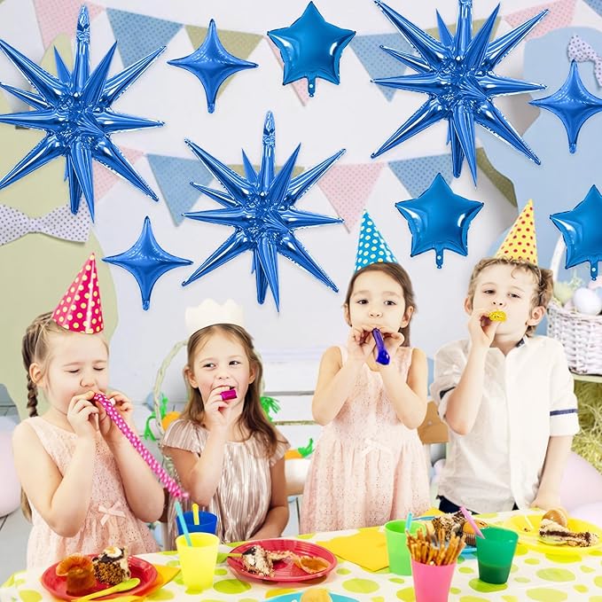 Blue Star Balloon,16Pcs Star Foil Balloons Set with 22Inch Explosion Spike Cone Balloons and 10Inch Quadrangle Helium Balloon for Birthday Wedding Baby Shower Party Decorations