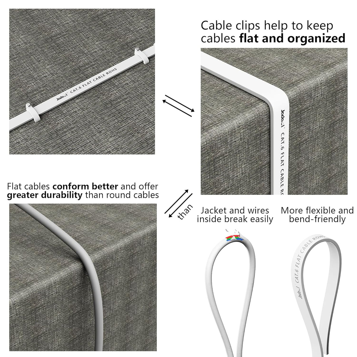6 50 10Gbps Cat8 Cat7 RJ45 Jadaol Cat Ethernet Cable ft, Support Network, Flat LAN Patch Cable, High-Speed Wired