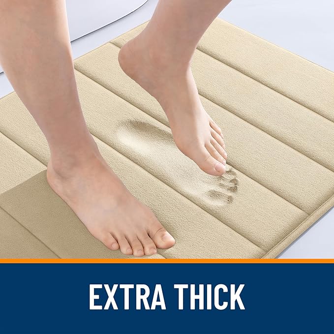 OLANLY Memory Foam Bath Mat 40x32, Super Soft Absorbent Bathroom Rugs, Quick Dry, Machine Washable Shower Floor Rugs, Bathmat Carpet, Bathroom Home Decor Accessories, Beige