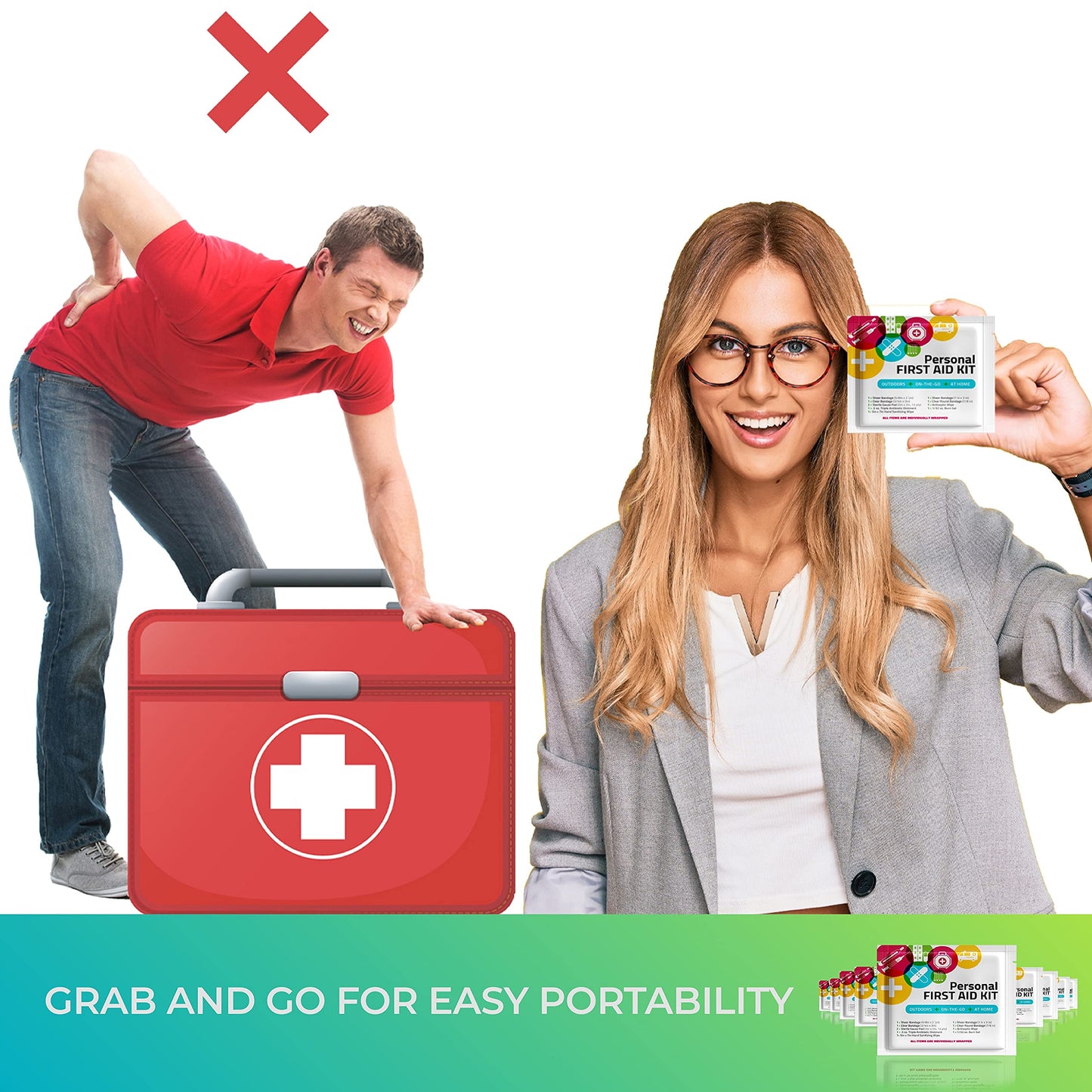Portable Travel Size First Aid Kit - 60 Pack Case | Perfect for Home, Office, Car, School, Business, Travel, Hiking, Hunting, and Outdoors | Individually Wrapped First Aid Products (Abstract)