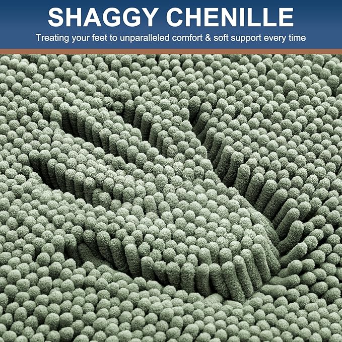 Smiry Luxury Chenille Bathroom Rugs 59x24, Extra Soft and Absorbent Shaggy Bath Mat, Machine Washable, Non-Slip Plush Carpet Runner for Tub, Shower, and Floor, Home Decor Accessories, Sage Green