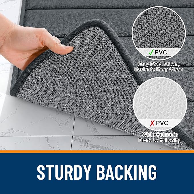 OLANLY Memory Foam Bath Mat 44x24, Super Soft Absorbent Bathroom Rugs, Quick Dry, Machine Washable Shower Floor Rugs, Bathmat Carpet, Bathroom Home Decor Accessories, Dark Gray