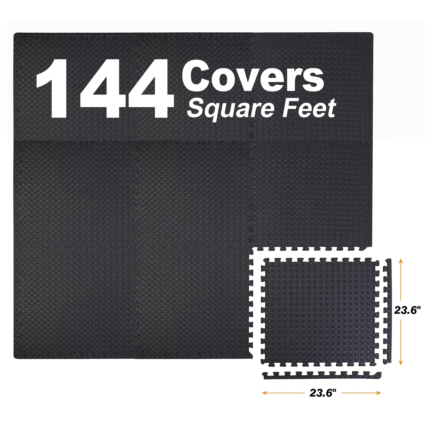 Mat Block APM36001BK Torin Interlocking Foam Exercise Floor Mats: 144 SQ FT, 1/2 inch, 36 Tiles, EVA Gym Mat Flooring, Exercise Equipment Mat for Home Gym Equipment, Black