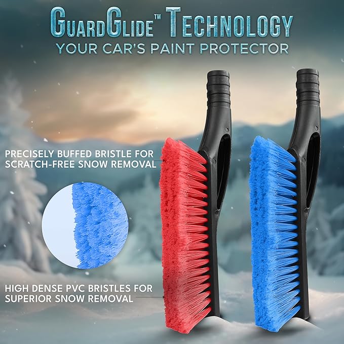 EcoNour 27" Aluminum Car Snow Scraper and Brush (Orange, Red & Blue) | Weaved Bristle Head with Metal Body Ice Scraper for Car Windshield | Tough Ice Scraper with Foam Grip Winter Accessory | 3 Pack