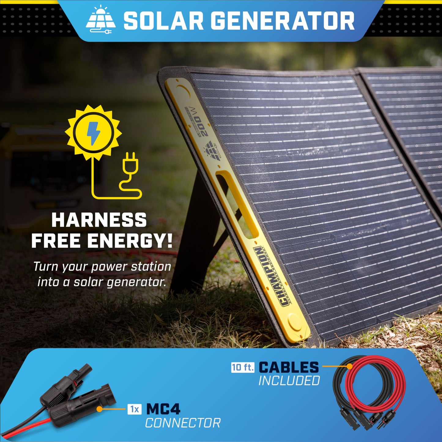 Champion Power Equipment 201247 200-Watt Portable Foldable Solar Panels with Extension Cable and Kickstand