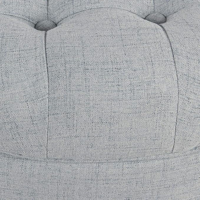 Homepop Home Decor | Button Tufted Woven Round Storage Ottoman | Ottoman with Storage for Living Room & Bedroom (Light Blue)