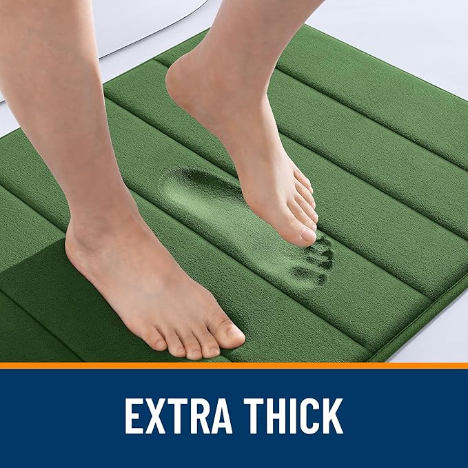 OLANLY Memory Foam Toilet Rugs U Shaped 24x20, Super Soft Absorbent Contour Bath Rugs, Quick Dry Machine Washable Toilet Mat, Bathmat Floor Carpet, Bathroom Home Decor Accessories, Olive Green