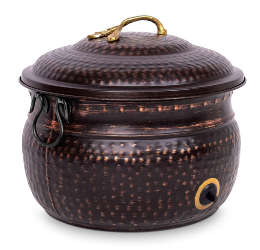 BIRDROCK HOME Water Hose Holder - Decorative Metal Pot, Indoor or Outdoor, Garden Storage Organizer, Patio Portable Bucket - Distressed Bronze, Holds up to 200ft Hoses, Large with Lid