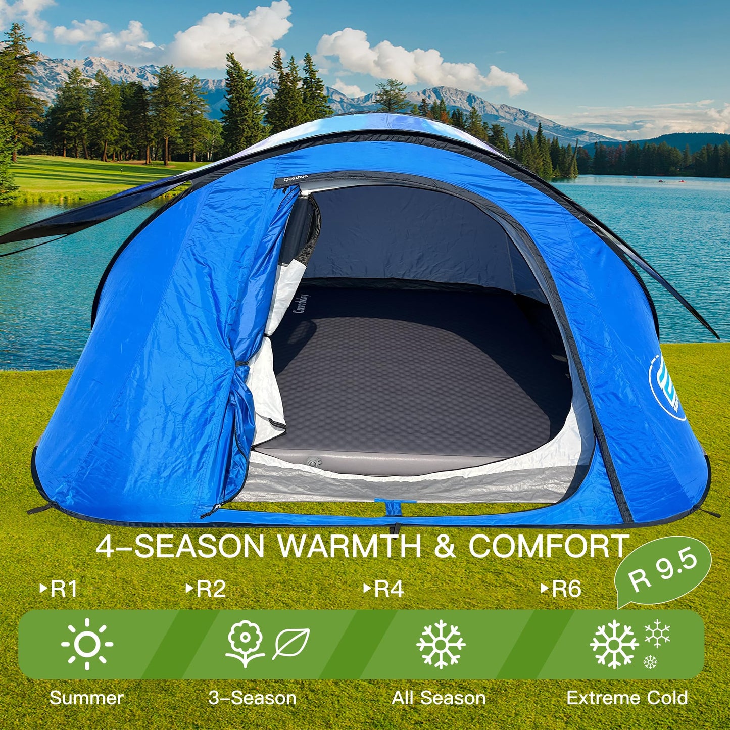 4" Ultra-Thick Self-Inflating Sleeping Pad with 3-in-1 Rechargeable Pump, Air Adjustable Foam Camping Mattress, 9.5R Heavy-Duty Double Sleeping Pad for Car, Truck, Van, Rooftop Tent – 4-Season Use