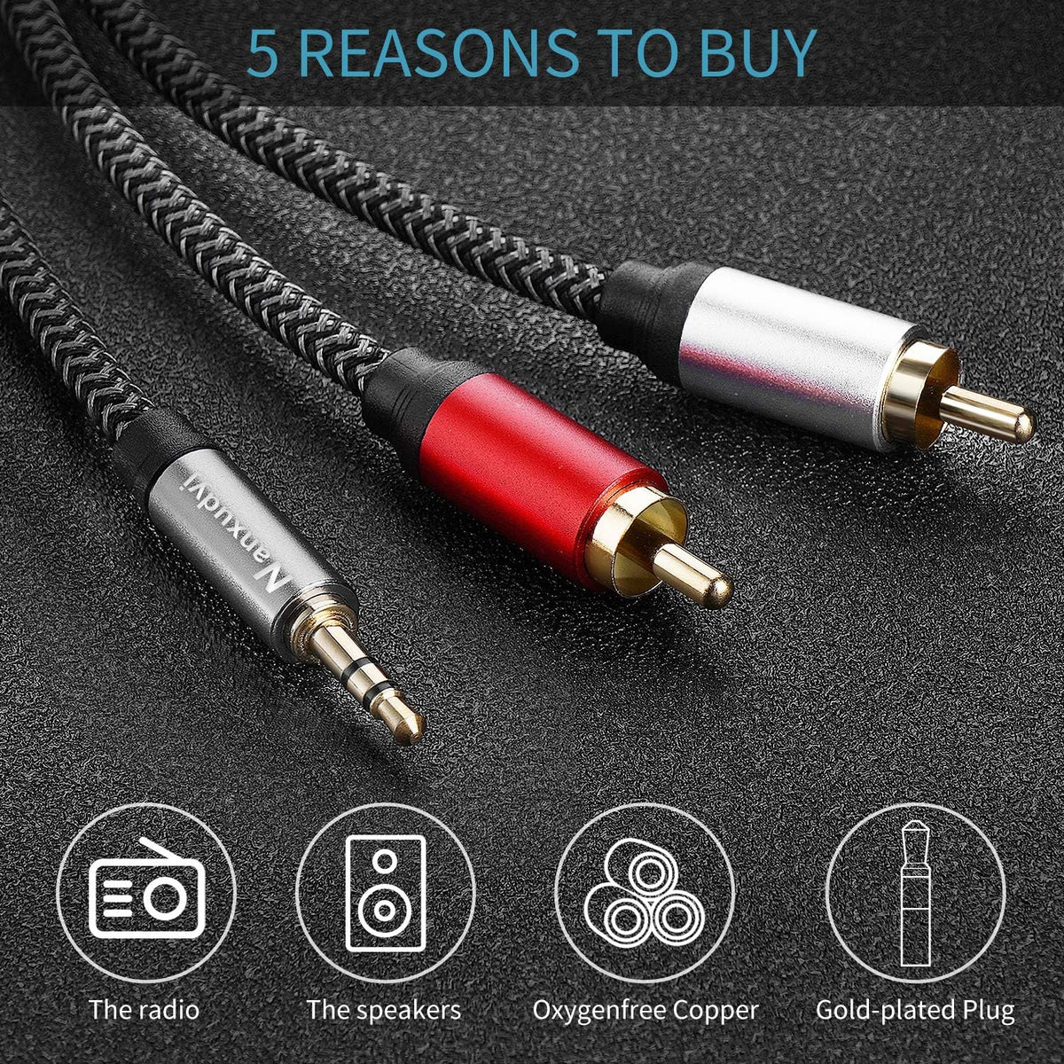 Nanxudyj 3.5mm 2RCA 1ft,3.5mm 2RCA MP3 2RCA to Audio Cable AUX to Audio Cable for Stereo Receiver Speaker Smartphone