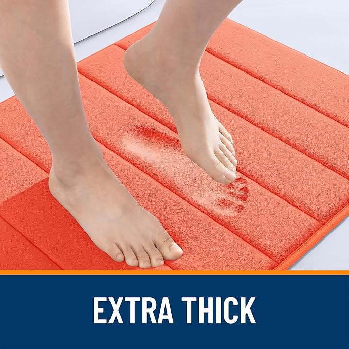 OLANLY Memory Foam Long Bathroom Rugs Runner 70x24, Super Soft Absorbent Bath Mat, Quick Dry, Machine Washable Shower Floor Rugs, Bathmat Carpet, Bathroom Home Decor Accessories, Coral