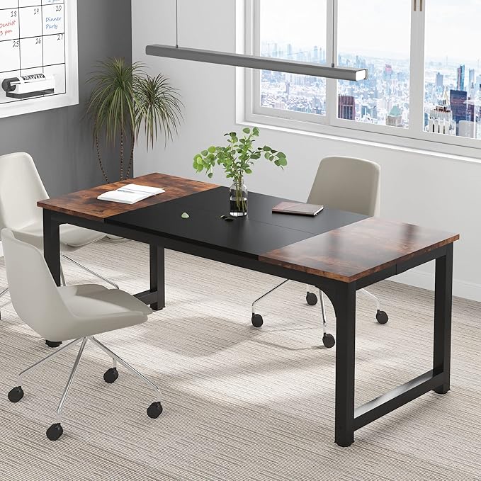 Tribesigns Modern Computer Desk, 70.8 x 31.5 inch Large Office Desk Computer Table Study Writing Desk Workstation for Home Office, Black Metal Frame
