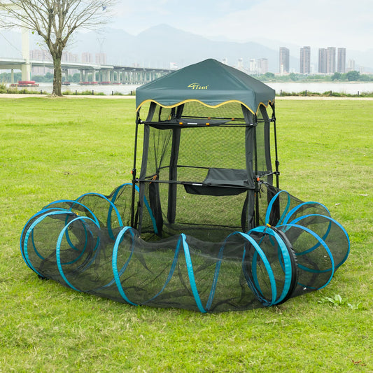 Extra Large Catio Outdoor Cat Enclosure,3 Tier Cat Tower Tent Weatherproof & Sunproof with 3 Doors(with Two Kinds of Canopies), Foladable and Portable Plus Run Tunnel(3 Packs).