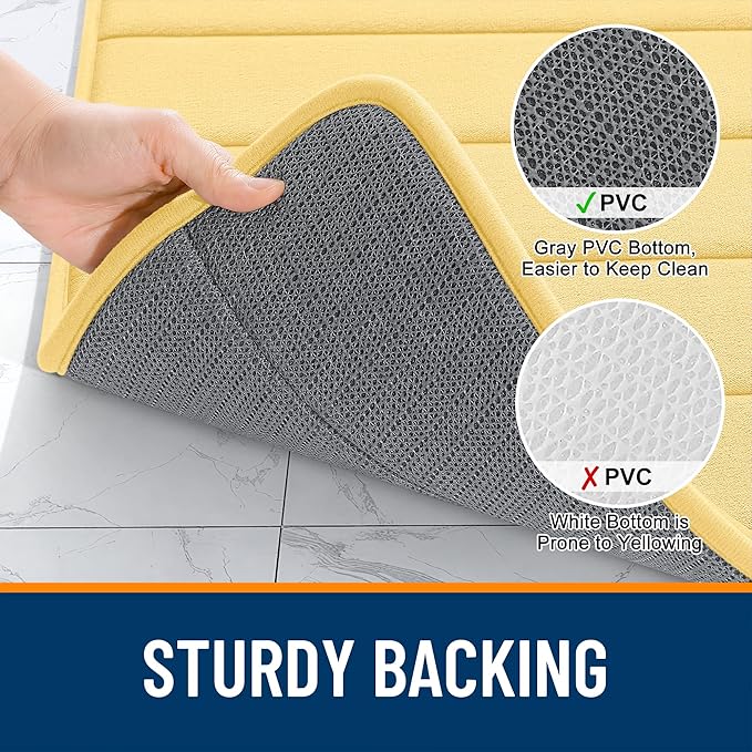 OLANLY Memory Foam Bath Mat 59x35, Super Soft Absorbent Bathroom Rugs, Quick Dry, Machine Washable Shower Floor Rugs, Bathmat Carpet, Bathroom Home Decor Accessories, Yellow