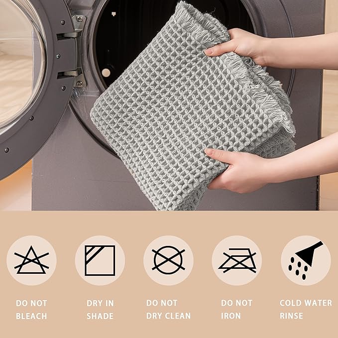 Waffle Bath Mat Non Slip, Boho Bathroom Rug, Super Absorbent Quick Dry Bathroom Mat, Soft Farmhouse Bath Rug with Tassels, Small Washable Shower Mats for Floor 24"x36", Light Grey