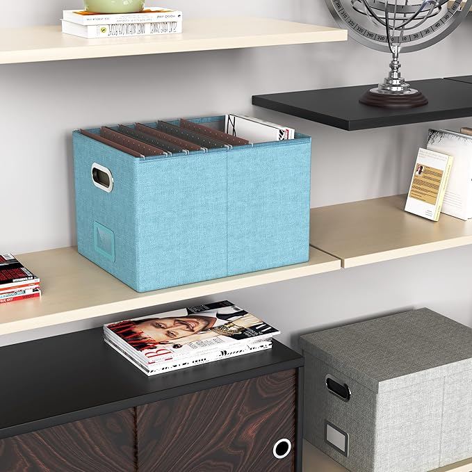 2 Pack File Storage Organizer - Portable Filing Box with Lid, Fits Letter/Legal File Folders, Light-blue