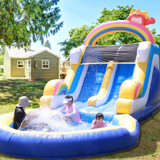 Commercial Water Slide for Adults (Double Slides&Big Splash Water Pool),100% PVC 24ft(L) Adult Inflatable Water Slide with Blower Great for Outdoor Summer Fun,Backyard Party-24x11x12ft