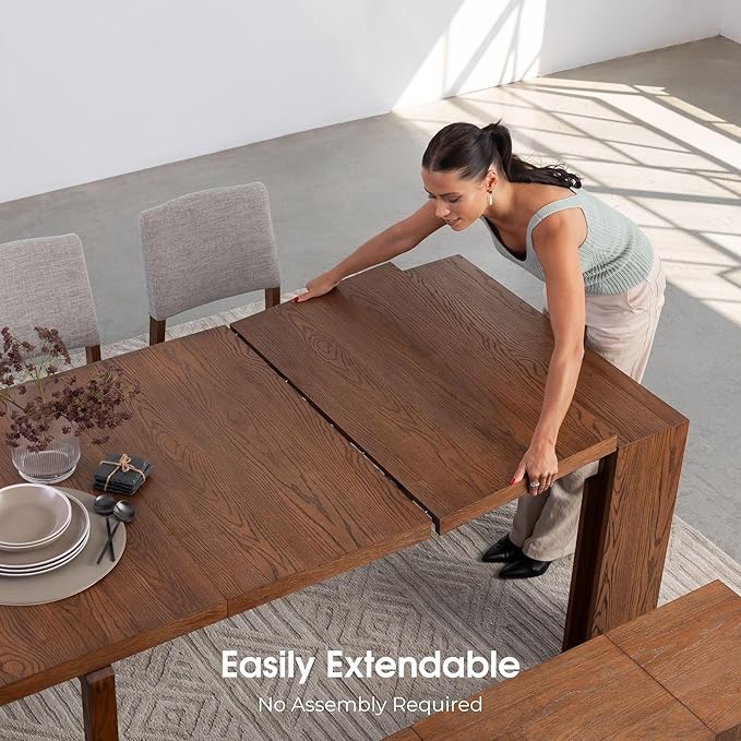 Transformer Table - Solid Wood Extendable Dining Table, Seats 2-12, Expandable Dining Room Table, Space-Saving Furniture, Kitchen and Dining Room Furniture (Brown, Table + Bench)