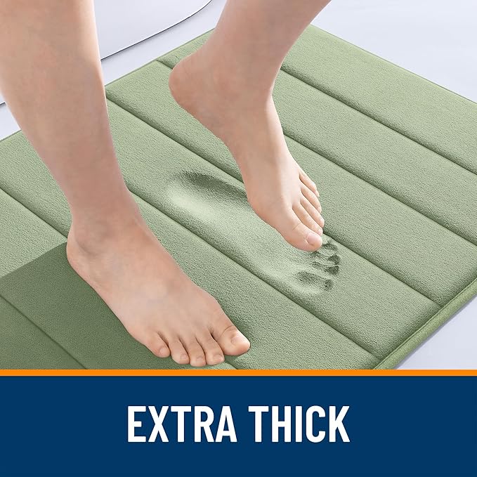 OLANLY Memory Foam Bath Mat 30x20, Super Soft Absorbent Bathroom Rugs, Quick Dry, Machine Washable Shower Floor Rugs, Bathmat Carpet, Bathroom Home Decor Accessories, Sage Green