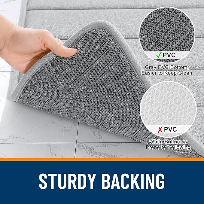 OLANLY Memory Foam Long Bathroom Rugs Runner 47x17, Super Soft Absorbent Bath Mat, Quick Dry, Machine Washable Shower Floor Rugs, Bathmat Carpet, Bathroom Home Decor Accessories, Light Gray