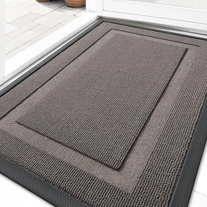 OLANLY Front Door Mat Indoor Outdoor Entrance, Waterproof All-Season, All-Weather Doormat, Sturdy Natural Rubber, Low Profile, Easy Clean Patio Porch Entryway Mat, 71x23, Taupe