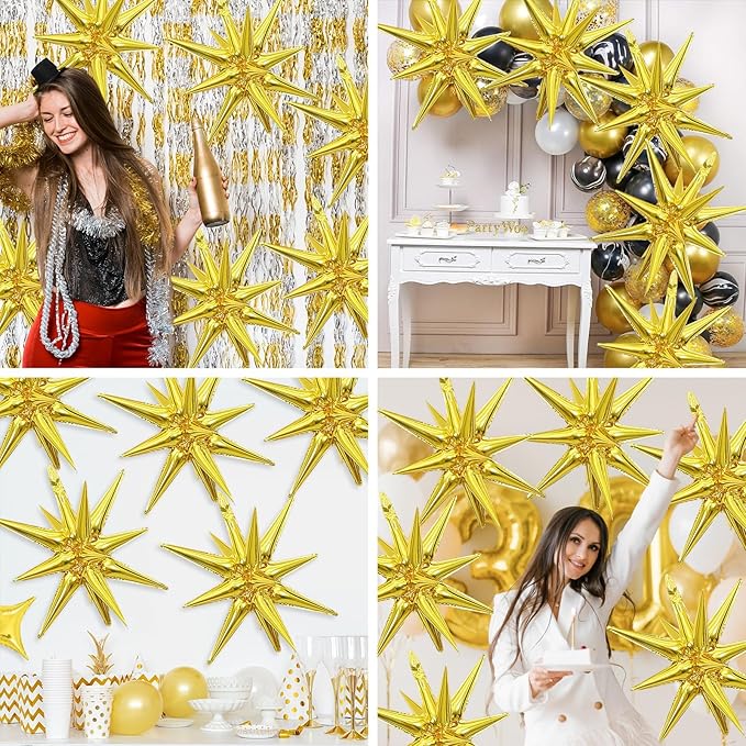 Gold Star Balloons,9Pcs 22Inch Gold Explosion Spike Cone Helium Polyester Film Star Foil Balloons for Birthday Anniversary Baby Shower Wedding New Year Disco Party Decorations
