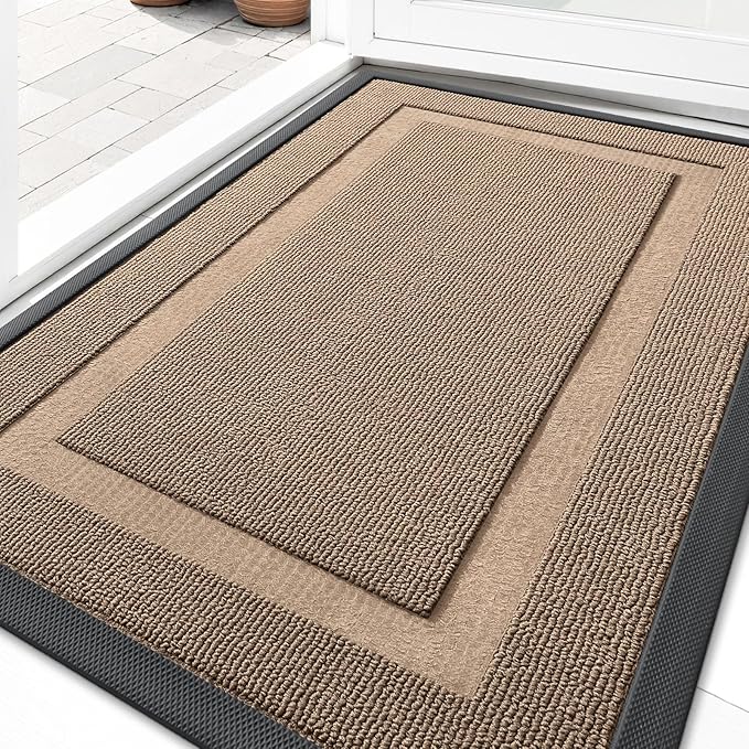 OLANLY Front Door Mat Indoor Outdoor Entrance, Waterproof All-Season, All-Weather Doormat, Sturdy Natural Rubber, Low Profile, Easy Clean Patio Porch Entryway Mat, 47x32, Mocha