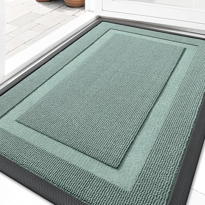 OLANLY Front Door Mat Indoor Outdoor Entrance, Waterproof All-Season, All-Weather Doormat, Sturdy Natural Rubber, Low Profile, Easy Clean Patio Porch Entryway Mat, 71x23, Grayish Green