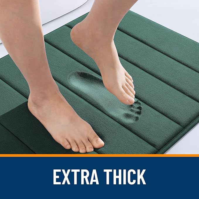 OLANLY Memory Foam Bath Mat 40x32, Super Soft Absorbent Bathroom Rugs, Quick Dry, Machine Washable Shower Floor Rugs, Bathmat Carpet, Bathroom Home Decor Accessories, Blackish Green