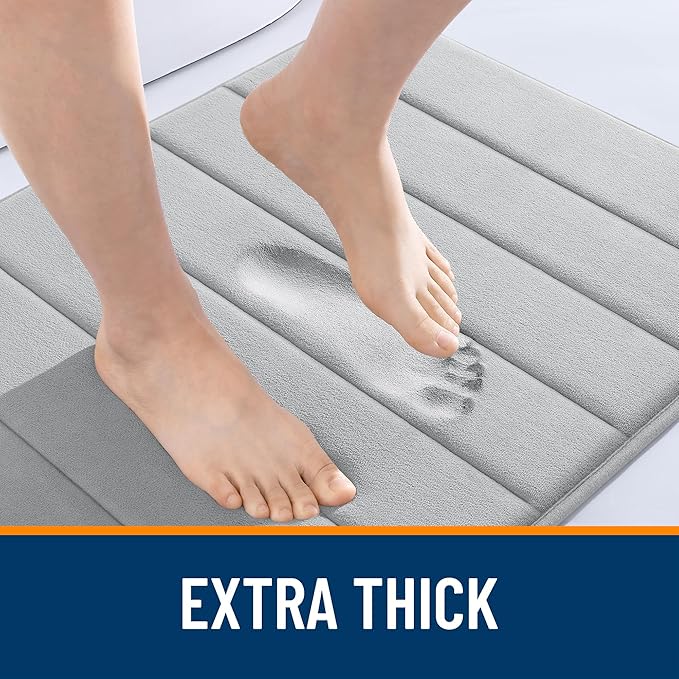 OLANLY Memory Foam Long Bathroom Rugs Runner 47x24, Super Soft Absorbent Bath Mat, Quick Dry, Machine Washable Shower Floor Rugs, Bathmat Carpet, Bathroom Home Decor Accessories, Light Gray
