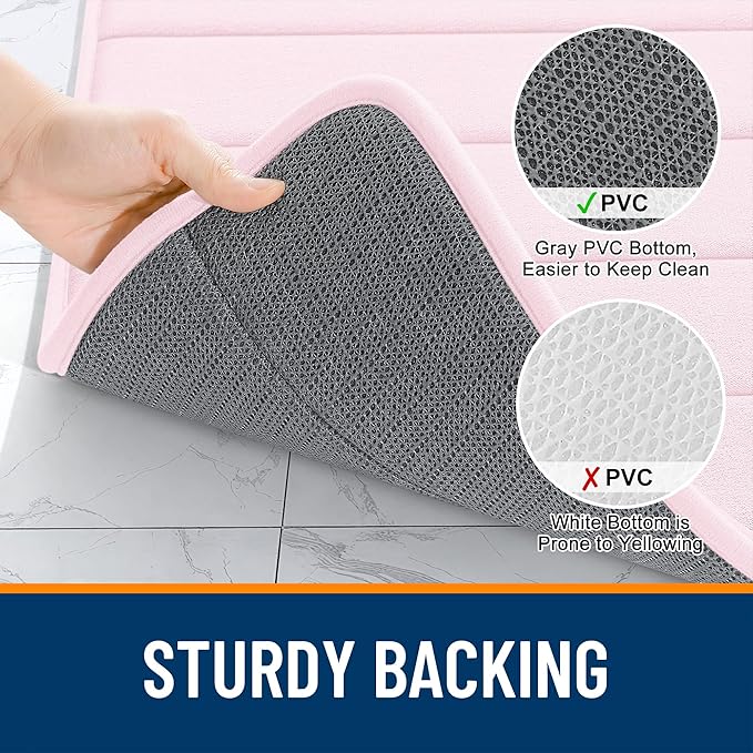 OLANLY Memory Foam Long Bathroom Rugs Runner 47x24, Super Soft Absorbent Bath Mat, Quick Dry, Machine Washable Shower Floor Rugs, Bathmat Carpet, Bathroom Home Decor Accessories, Pink