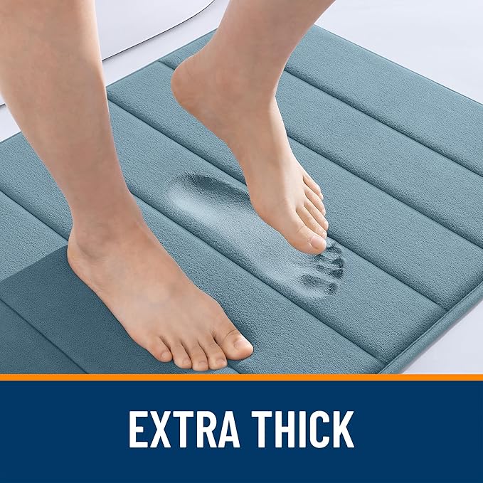 OLANLY Memory Foam Long Bathroom Rugs Runner 70x24, Super Soft Absorbent Bath Mat, Quick Dry, Machine Washable Shower Floor Rugs, Bathmat Carpet, Bathroom Home Decor Accessories, Airy Blue