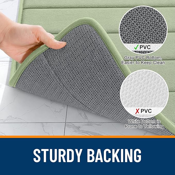 OLANLY Memory Foam Bath Mat 30x20, Super Soft Absorbent Bathroom Rugs, Quick Dry, Machine Washable Shower Floor Rugs, Bathmat Carpet, Bathroom Home Decor Accessories, Sage Green