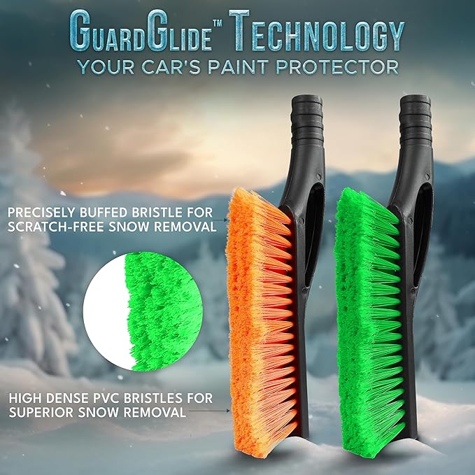 EcoNour 27" Aluminum Car Snow Scraper and Brush (Orange, Red, Green & Blue) | Weaved Bristle Head with Metal Body Ice Scraper for Car Windshield | Ice Scraper with Foam Grip Winter Accessory | 4 Pack