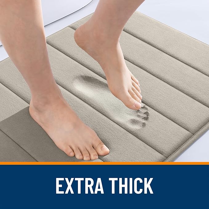 OLANLY Memory Foam Bath Mat 70x46, Super Soft Absorbent Bathroom Rugs, Quick Dry, Machine Washable Shower Floor Rugs, Bathmat Carpet, Bathroom Home Decor Accessories, Warm Taupe