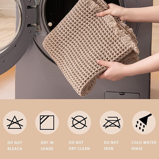 Waffle Bath Mat Non Slip, Boho Runner Rug, Super Absorbent Quick Dry Long Bath Runner Bathroom, Soft Farmhouse Bath Rug with Tassels, Washable Shower Mats for Floor 24"x48", Square Brown